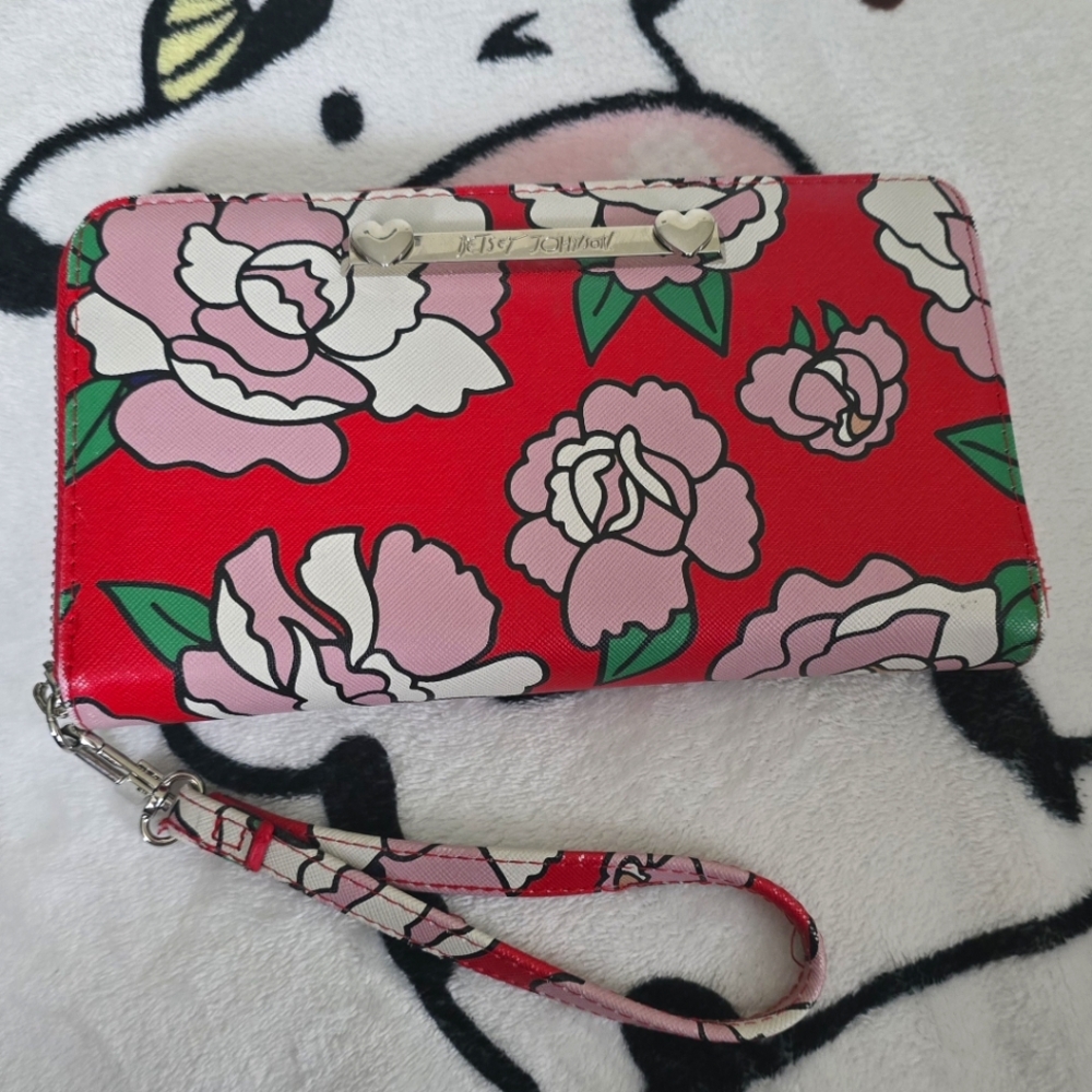 Betsy Johnson Red Floral Wristlet Wallet